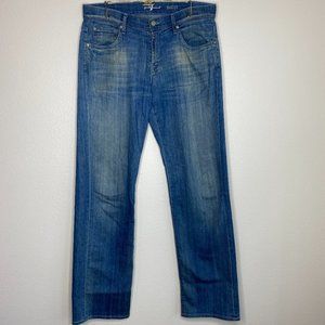 7 for All Mankind Men Size 36x34 Austyn Light Wash Blue Straight Leg Denim Jeans